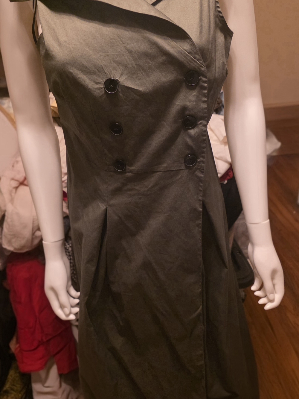 Zara Sleeveless Double-Breasted Trench Dress in Olive